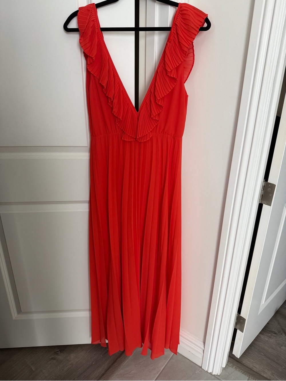Red Ruffled V-Neck Maxi Dress